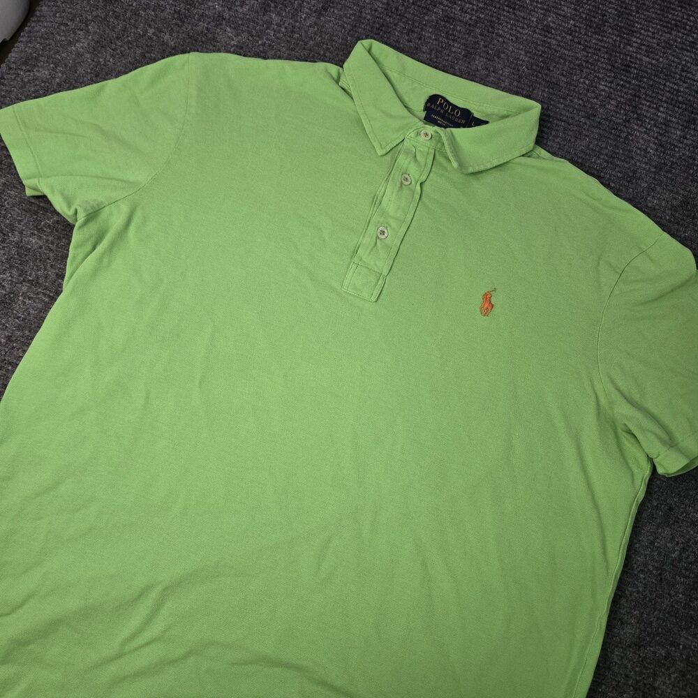 Polo Ralph Lauren Lime Green Polo Shirt Large Featherlight Mesh Orange Pony Logo